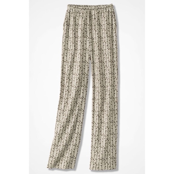 Coldwater Creek Light Brown and Cream Printed Leaves Pull On Pants